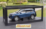 Jeep blue SUV alloy diecast car model in black display case