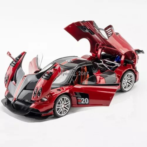 1:18 red Pagani Huayra Roadster BC diecast model car with open cockpit and rear wing