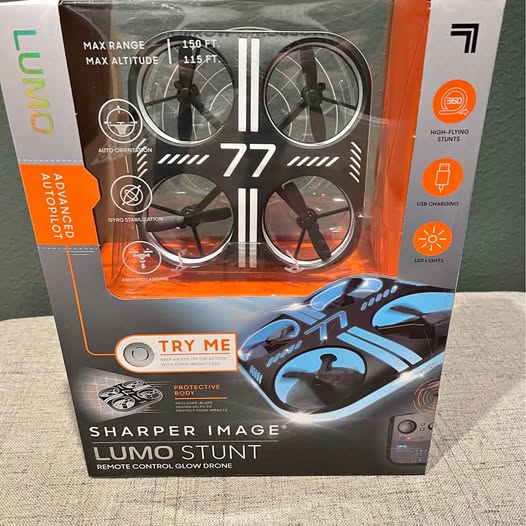 Remote control glow stunting drone in retail box, with four-rotor design