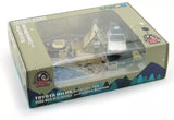 Olive display box with clear window; toy pickup truck and camping diorama