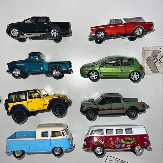 Diecast toy car set of 8 in mixed colors, shown from different angles