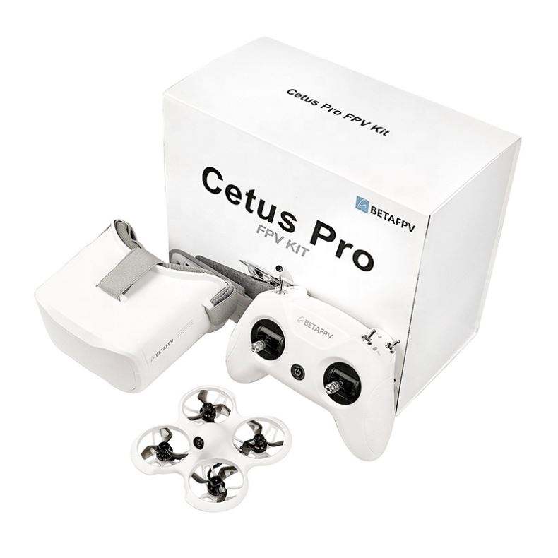 White Cetus Pro FPV drone kit with controller, propellers, and carrying case