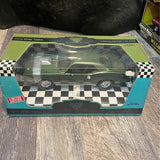 Gray 1970 Hemi Cuda diecast model car in green collector display box