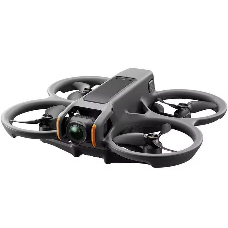 Compact FPV quadcopter drone with front camera and rounded prop guards, dark gray