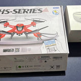 Red drone package with VR goggles shown on the box