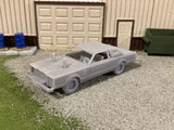 1/64 scale gray 3D printed demolition derby car model with front engine detail