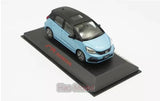 1/43 alloy diecast model car, light blue Honda FIT on black base