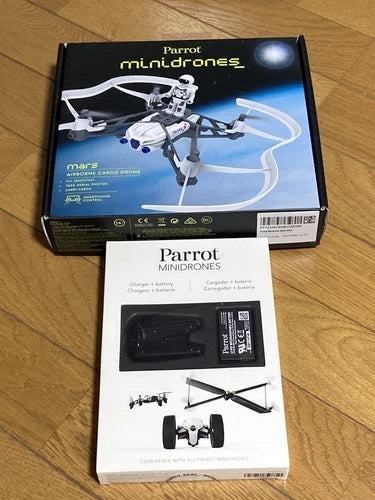 Parrot mini drone Mars drone kit box with accessory diagram and drone parts