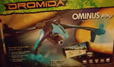 FPV quadcopter drone with four propellers on retail packaging