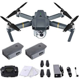 Drone kit with quadcopter, controller, batteries, charger, and landing covers