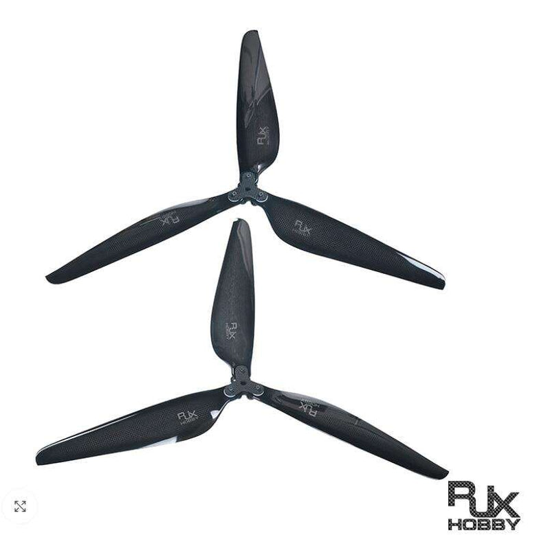 Carbon fiber folding drone propellers, black, two 3-blade sets with RJXHobby markings