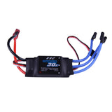 Brushless ESC controller board with red and blue wire leads