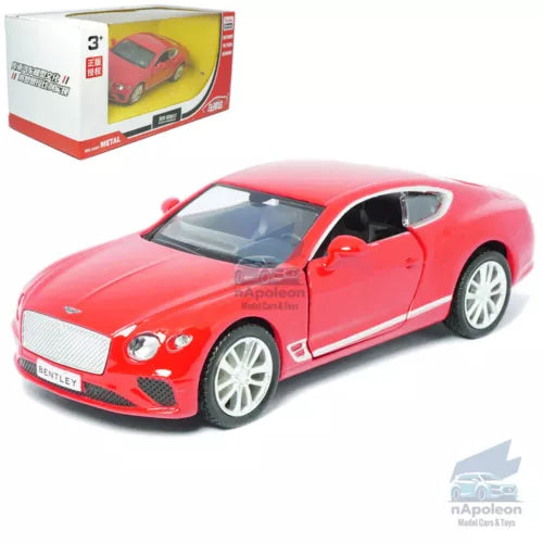 Red Bentley Continental GT 1:36 diecast model car toy with white wheels