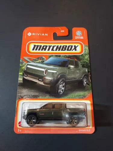 Matchbox Rivian R1T diecast truck parts blister pack, dark green SUV front view