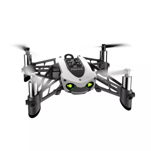 Parrot mini quadcopter drone with four arms and green LED lights