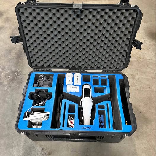 DJI Inspire 1 Pro drone in protective hard case with foam compartments and accessories
