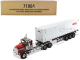 Diecast model semi truck with white OOCL sea container trailer