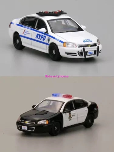Police sedan model diecast metal car toy set, white NYPD and black LAPD