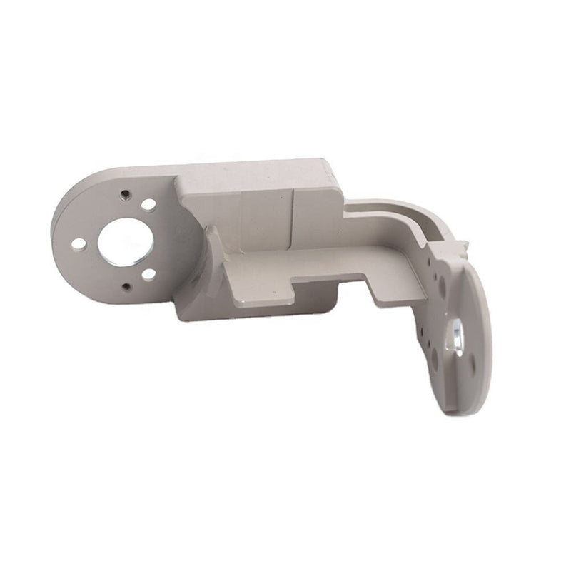 Drone gimbal arm bracket holder, gray plastic with mounting holes and latch
