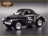 Black 1941 Willys coupe diecast model car with chrome details and front grille