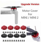 Drone motor cover protector kit with gray motor cap, red inserts, and mounting screws