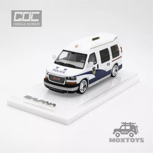 1:64 police van diecast model car toy, white and navy with side stripe