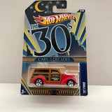 Red Hot Wheels 1937 Ford Woodie wagon diecast in blister card, 2/32