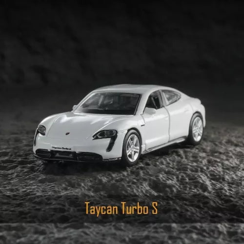 White 1:64 diecast sports car, front 3/4 view with detailed headlights