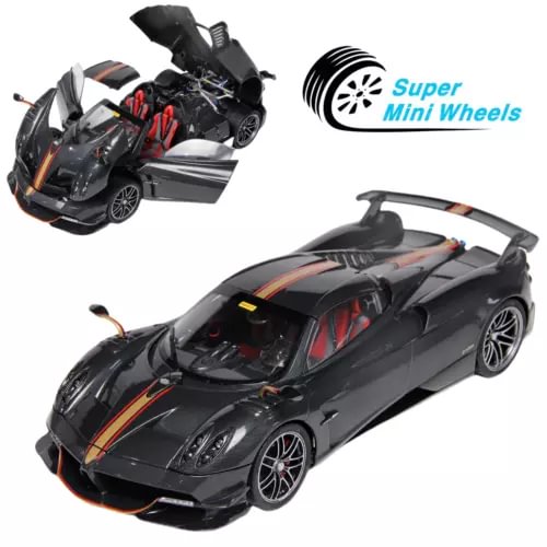 Black 1:18 diecast roadster model car with open hood and detailed wheels