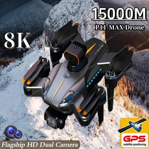Professional quadcopter drone with dual cameras, GPS, and 8K design