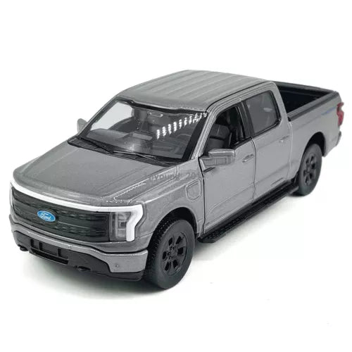 1:36 Ford F-150 Lightning diecast pickup, gray, front three-quarter view