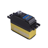 Aluminum-case digital servo, black and yellow with label and metal output shaft