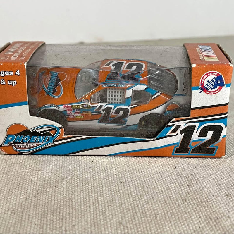 1:64 diecast stock car with orange and blue livery, #12 on the hood