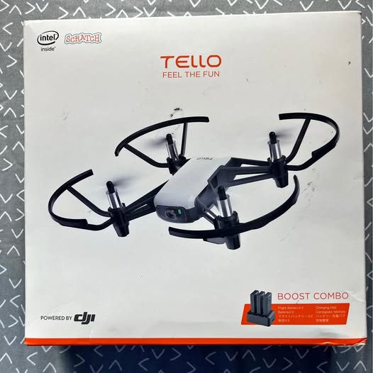 DJI Tello quadcopter drone with 5MP camera, shown in retail box packaging