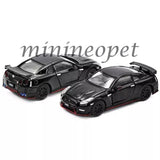 Black diecast sports car model, two-quarter view with front and rear cars