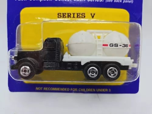 Mack semi delivery truck diecast, black cab with white trailer, wheel detail, Series V