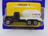 Mack semi delivery truck diecast, black cab with white trailer, wheel detail, Series V