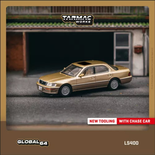1:64 diecast model car, champagne beige metallic sedan with detailed front grille