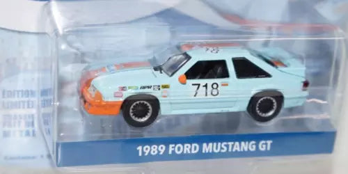 1989 Ford Mustang GT diecast model car, white with orange and Gulf styling