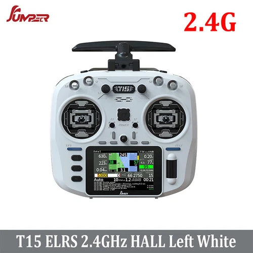 White 2.4GHz RC radio transmitter with dual joystick sticks and display panel