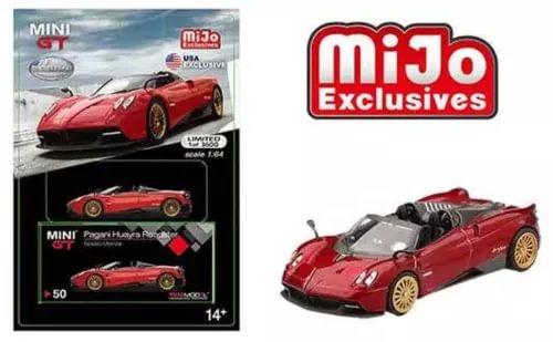 Mini GT Pagani Huayra Roadster red diecast roadster model with wheels and front details