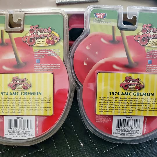 1974 AMC Gremlin diecast model in blister package, red car, Fresh Gremlin decals