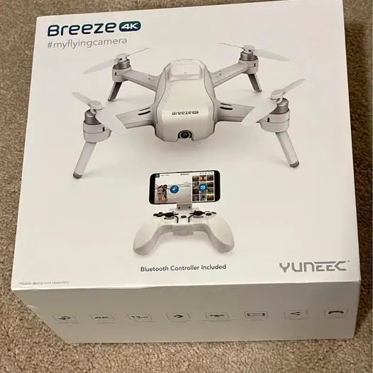 Yuneec Breeze 4K drone retail box with illustrated drone and controller