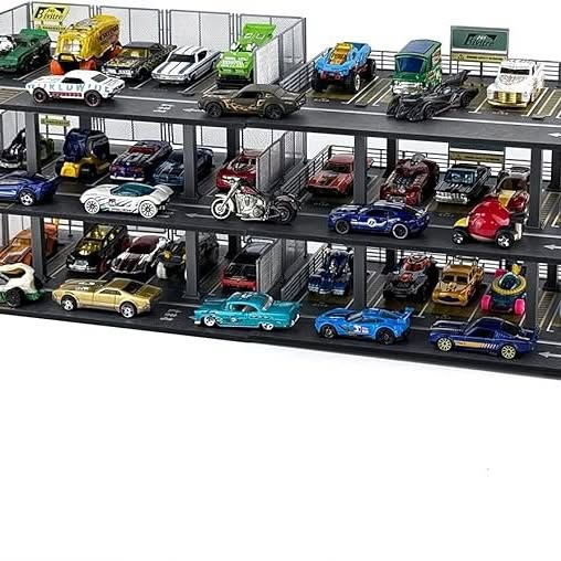 1/64 diecast car display case with clear fronts and three-tier black shelving