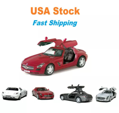 Mercedes-Benz red diecast toy car model with open gullwing doors and black wheels
