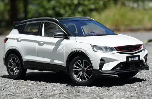 1/18 scale diecast car model, white SUV with black grille and wheels, front view