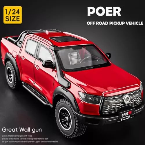 Red POER off-road pickup diecast model car, 1/24 scale, with sound