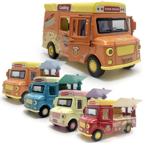Diecast food truck toy cars, multiple colors with truck hoods and windows
