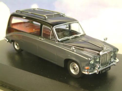 1:43 diecast funeral hearse model car, dark black body with chrome grille