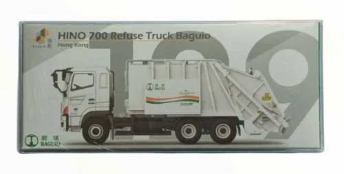 White Hino 700 refuse garbage truck diecast model in retail box, 1:76 scale